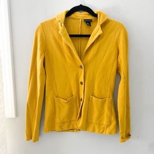 TAHARI mustard yellow knit blazer button up sweater